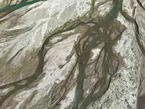 River Channel Prints: Close up aerial view of the Rio Sacambaya landscape with a huge riverbed