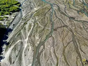 River Channel Prints: Close up aerial view of the Rio Sacambaya landscape with a huge riverbed