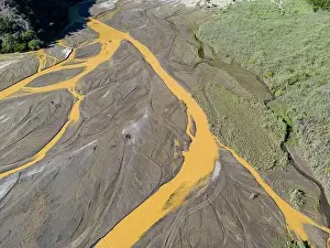 River Channel Prints: Close up aerial view of the Rio Sacambaya landscape with a huge riverbed