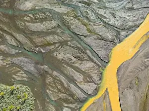 River Channel Prints: Close up aerial view of the Rio Sacambaya landscape with a huge riverbed