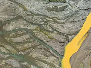 Vastness Prints: Close up aerial view of the Rio Sacambaya landscape with a huge riverbed