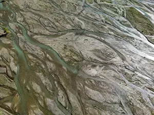 River Channel Prints: Close up aerial view of the Rio Sacambaya landscape with a huge riverbed