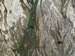 River Channel Prints: Close up aerial view of the Rio Sacambaya landscape with a huge riverbed