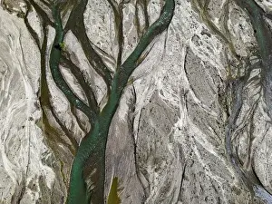 Vastness Prints: Close up aerial view of the Rio Sacambaya landscape with a huge riverbed