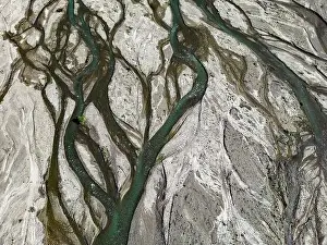 River Channel Prints: Close up aerial view of the Rio Sacambaya landscape with a huge riverbed