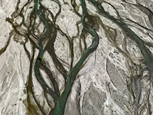 River Channel Prints: Close up aerial view of the Rio Sacambaya landscape with a huge riverbed