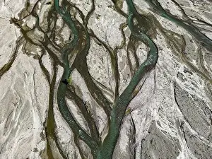 Vastness Prints: Close up aerial view of the Rio Sacambaya landscape with a huge riverbed