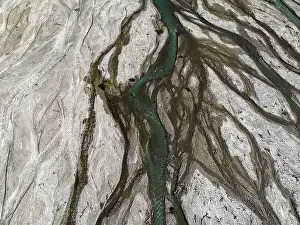 River Channel Prints: Close up aerial view of the Rio Sacambaya landscape with a huge riverbed