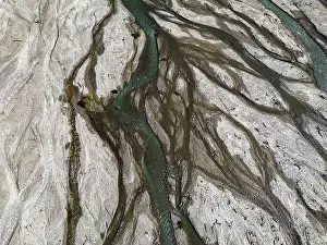 River Channel Prints: Close up aerial view of the Rio Sacambaya landscape with a huge riverbed