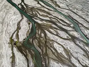 River Channel Prints: Close up aerial view of the Rio Sacambaya landscape with a huge riverbed