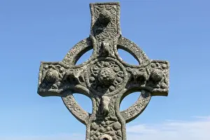 Scots Prints: A close up of an ancient Celtic cross on the island of Skye in Scotland on a sunny day