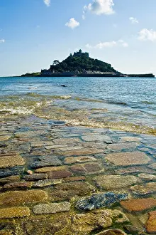 Paving Prints: Close up of the causeway that leads to St Michaels Mount near Penzance Cornwall