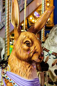 Shiny Prints: Close up of Hare head on merry-go-round at Winter Wonderland in London