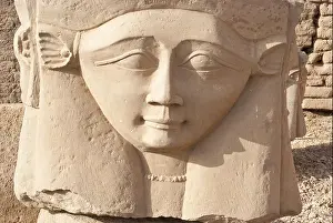 Fertility Prints: Close up of Hathor carving at temple in Egypt