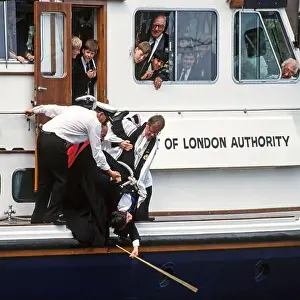 Upside Down Prints: Close up historical 1990s archive view of the old custom & tradition of Beating the Bounds carried out in 1992 by