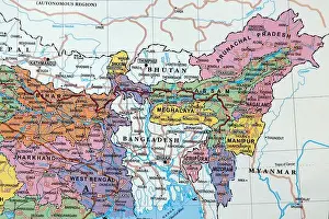 Districts Prints: close up of an indian map with north east states manipur assam in focus