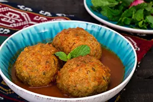 Minced Prints: Close up of Koofteh Tabrizi Large Meatballs Stuffed With Dried Fruits