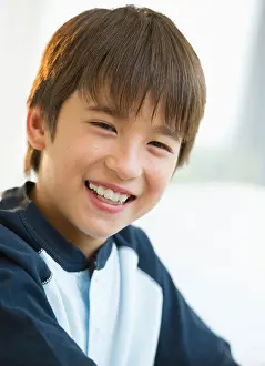 Grinning Prints: Close up of smiling mixed race boy