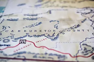 Disney Prints: Close up of a topographical road map in Disney's Cars Universe - Carburetor County