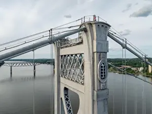 Hudson River Prints: Close-up aerial photo of the Franklin Delano Roosevelt Mid-Hudson Bridge over the Hudson River