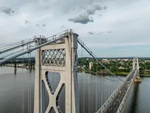 Hudson River Prints: Close-up aerial photo of the Franklin Delano Roosevelt Mid-Hudson Bridge over the Hudson River