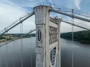 Hudson River Prints: Close-up aerial photo of the Franklin Delano Roosevelt Mid-Hudson Bridge over the Hudson River