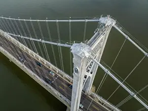 Close-up aerial photo of the Franklin Delano Roosevelt Mid-Hudson Bridge over the Hudson River, Poughkeepsie NY