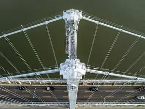 Close-up aerial photo of the Franklin Delano Roosevelt Mid-Hudson Bridge over the Hudson River, Poughkeepsie NY