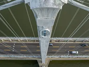 Close-up aerial photo of the Franklin Delano Roosevelt Mid-Hudson Bridge over the Hudson River, Poughkeepsie NY