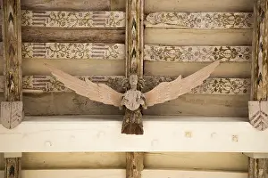 Suffolk Prints: Close-up of ceiling in a church / Angel carvings with angels