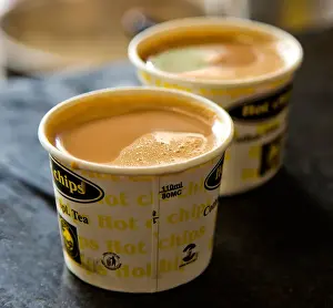 Square Image Prints: Close-up of disposable tea cups on a table, Chennai, Tamil Nadu, India