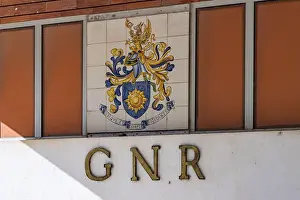 Institutional Prints: Close-up of the GNR (Guarda Nacional Republicana) crest in traditional Portuguese azulejo tiles