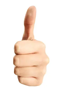 Approval Prints: Close-up of a hand making a thumb up sign isolated on white background