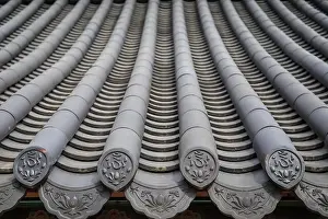 Old House Prints: Close-up of an old South Korean or East Asian traditional house roof with tiles
