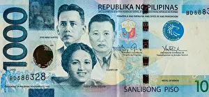 Close-up of Philippines banknotes (1000 Philippine peso - piso - PHP). Money banknotes for design - close up