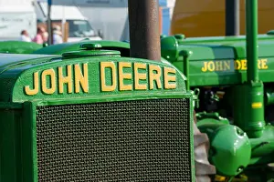 Partial View Prints: Close-up detail of a radiator grill on a vintage green John Deere tractor