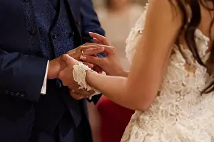Unrecognizable Prints: A close-up shot capturing a bride