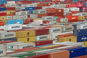 Shipment Prints: Close up view on full of colorful stacked containers in the port of Kwangyang
