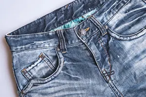 Pants Prints: Close up vintage denim black jeans texture with seam and sewing detail