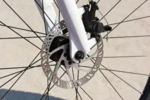 Biking Prints: Closeup of a bicycle front disc brake