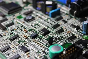 Processor Prints: Closeup of electronic circuit board or PCB printed circuit board