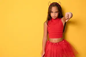 Closeup photo of funny little lady with long hair