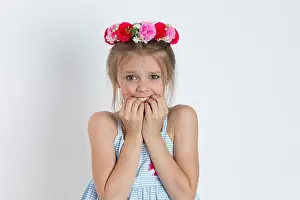 Panic Prints: Closeup portrait young little girl biting her finger nails
