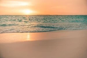 Images Dated 10th August 2019: Closeup sea sand beach. Panoramic beach landscape. Inspire tropical seascape horizon
