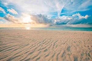 Images Dated 26th May 2019: Closeup sea sand beach. Panoramic beach landscape. Inspire tropical beach seascape horizon