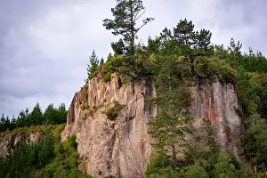 Grass Hill Prints: Closeup shot of a rocky hill covered in trees and greenery