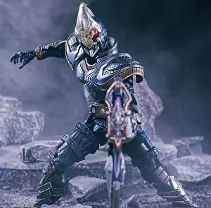 Fang Prints: A closeup shot of SIC Kamen Rider Blade Ace Form Pre Rider Kick Pose figure filled with smoke