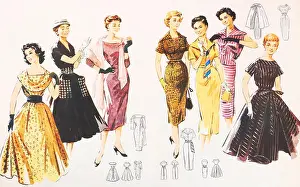 Dress Clothes Prints: Clothes from silk for women. Fashion 1958-1959
