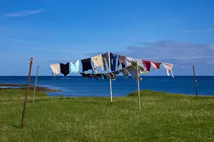 Argyll And Bute Prints: Clothes on a washing line, Tiree, Inner Hebrides, Argyll and Bute, Scotland