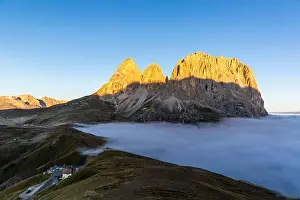 Dolomites Prints: Cloud sea at Sella mountain pass between the provinces of Trentino and South Tyrol